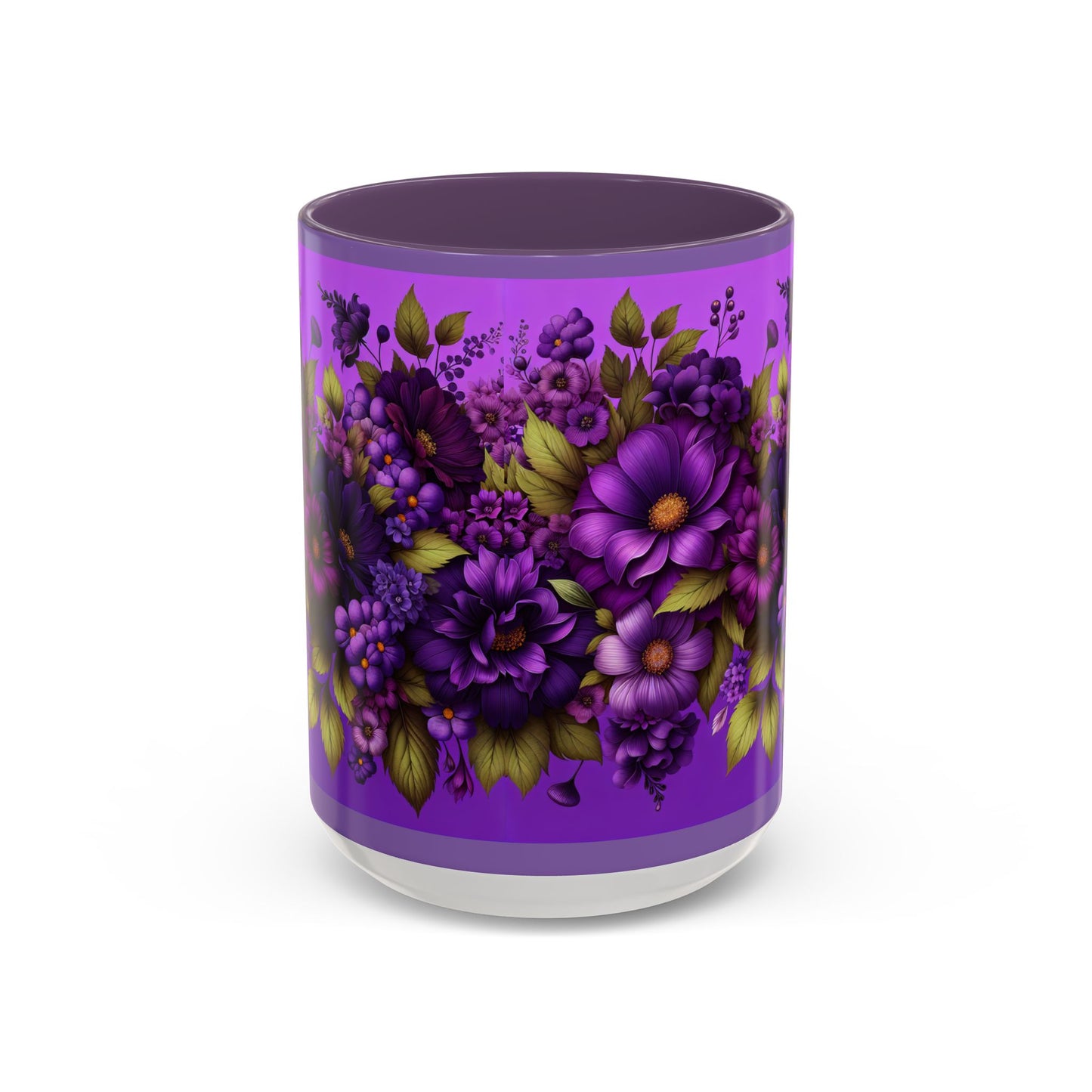 Purple Floral Accent Coffee Mug - 11oz & 15oz - Perfect for Flower Lovers
