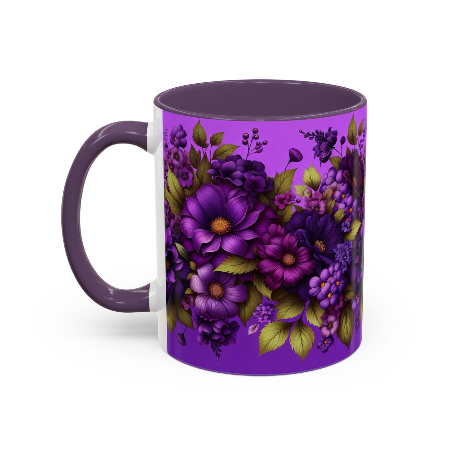 Purple Floral Accent Coffee Mug - 11oz & 15oz - Perfect for Flower Lovers