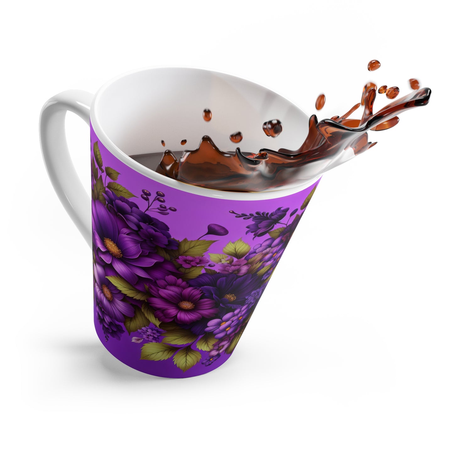 Purple Floral Latte Mug — Violet Bouquet Coffee Cup