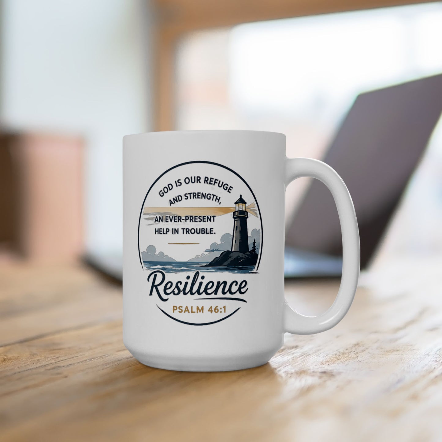 Resilience Lighthouse Ceramic Mug (11oz/15oz) — Inspirational Coastal Coffee Cup