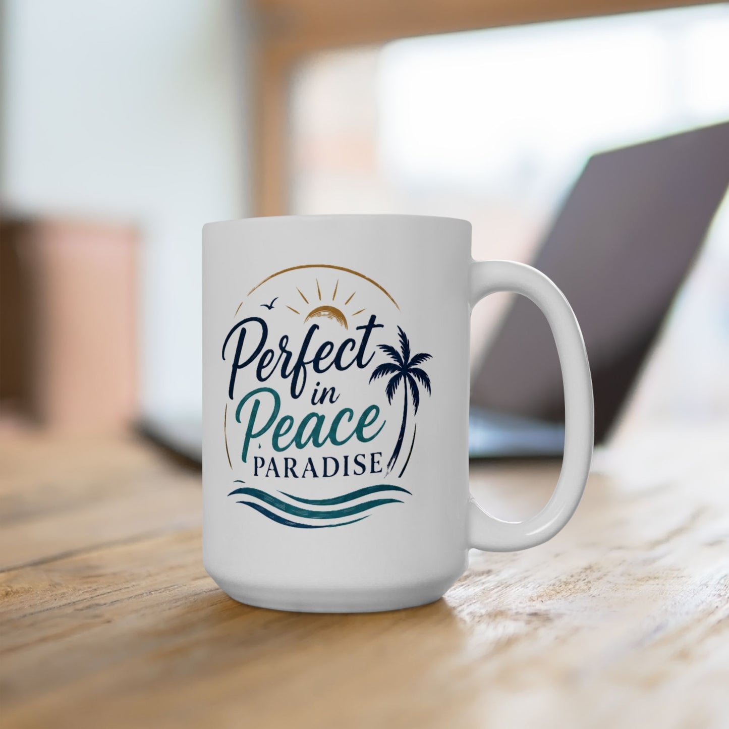 Palm Paradise Ceramic Mug - "Peace, Love, Paradise" Beach Coffee Cup (11oz/15oz)