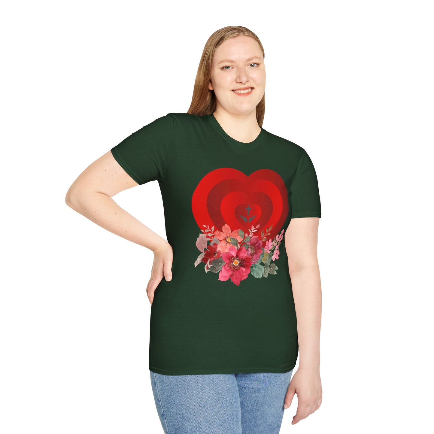 Romantic Floral Heart Unisex Softstyle T-Shirt