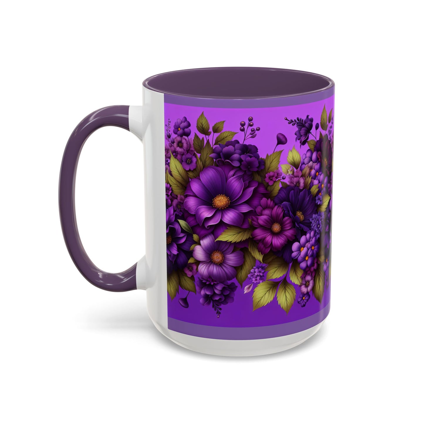 Purple Floral Accent Coffee Mug - 11oz & 15oz - Perfect for Flower Lovers