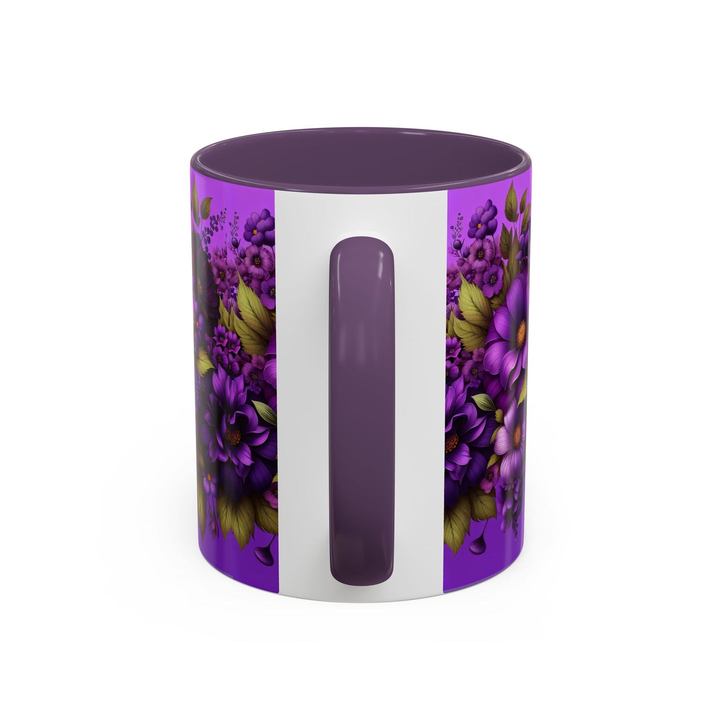 Purple Floral Accent Coffee Mug - 11oz & 15oz - Perfect for Flower Lovers