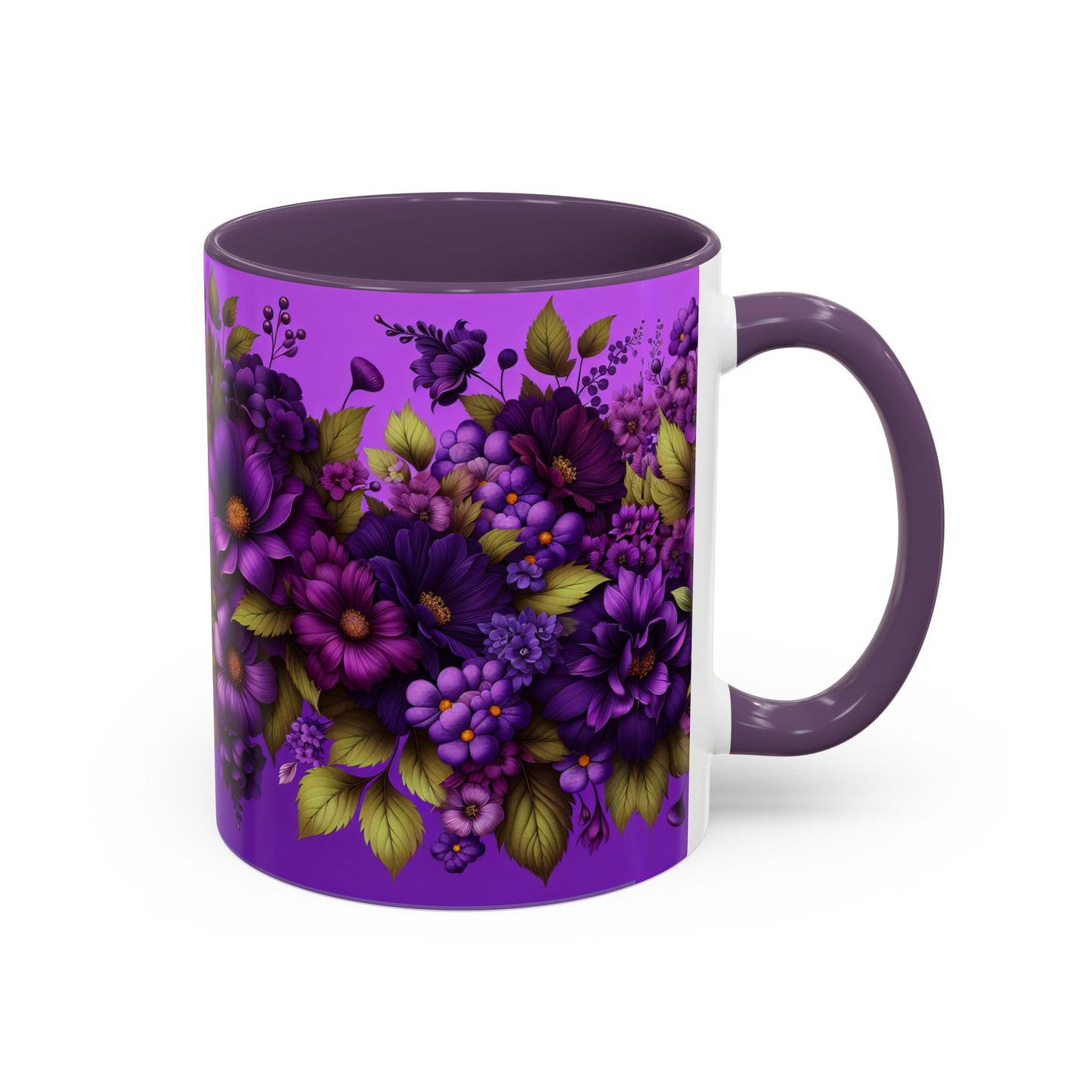 Purple Floral Accent Coffee Mug - 11oz & 15oz - Perfect for Flower Lovers