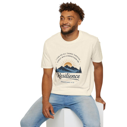 Resilience Mountain T‑Shirt — "I Can Do All Things Through Christ" Inspirational Christian Tee