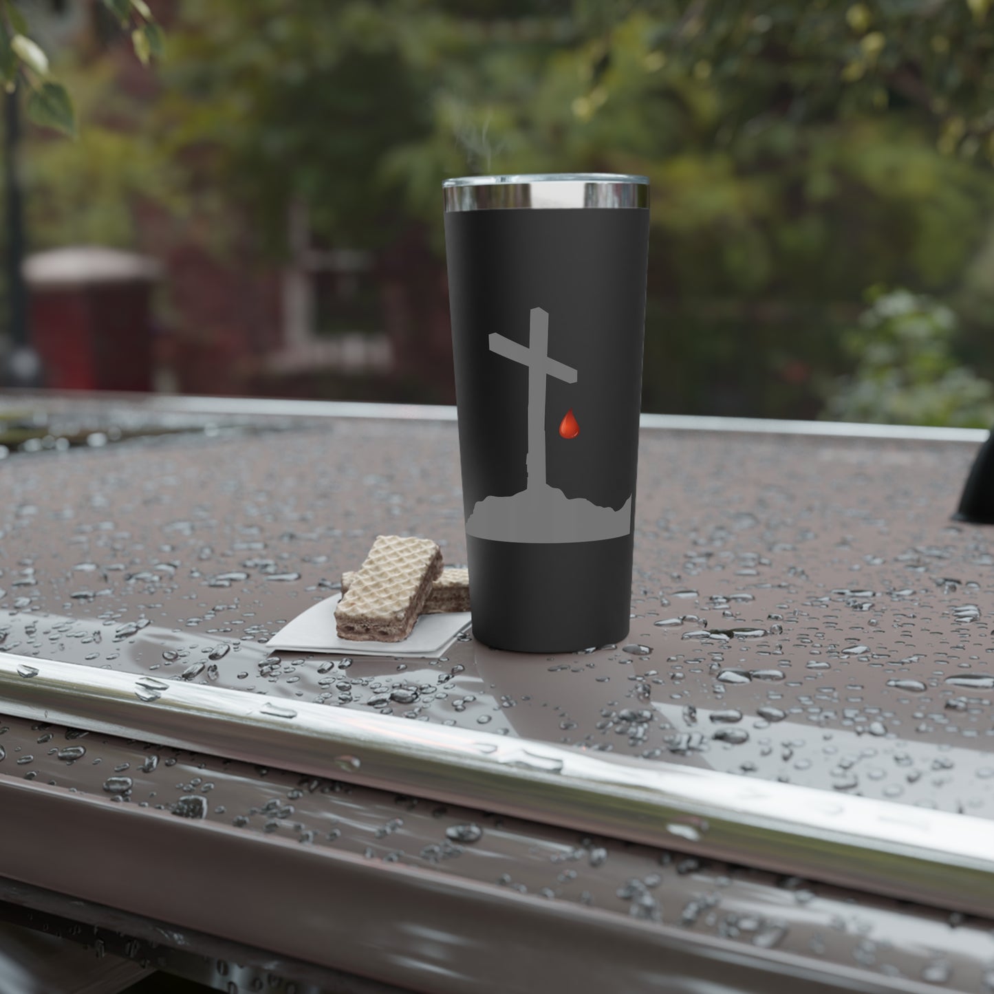 22oz Insulated Tumbler — Cross with Blood Drop Design