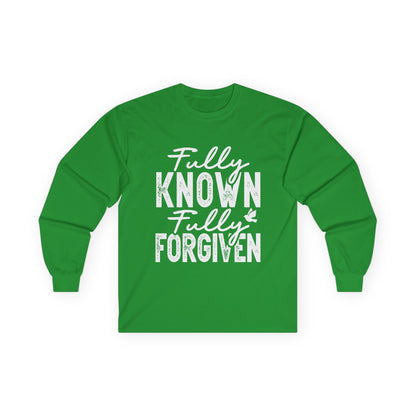 Fully Known Fully Forgiven Long Sleeve Tee - Unisex Cotton Shirt for Faith & Comfort