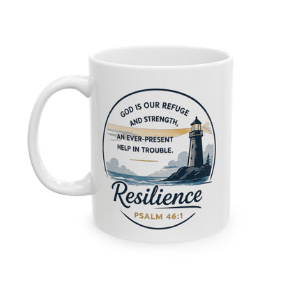 Resilience Lighthouse Ceramic Mug (11oz/15oz) — Inspirational Coastal Coffee Cup