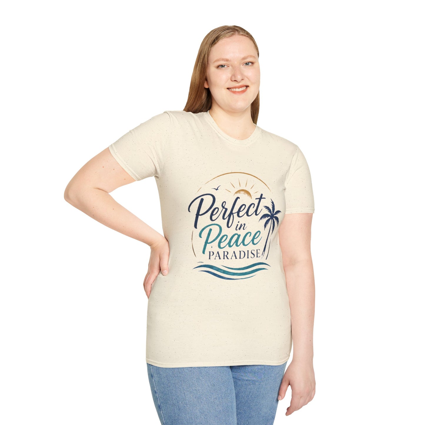 Perfect in Peace Paradise T-Shirt — Beach Palm Sunset Graphic Tee