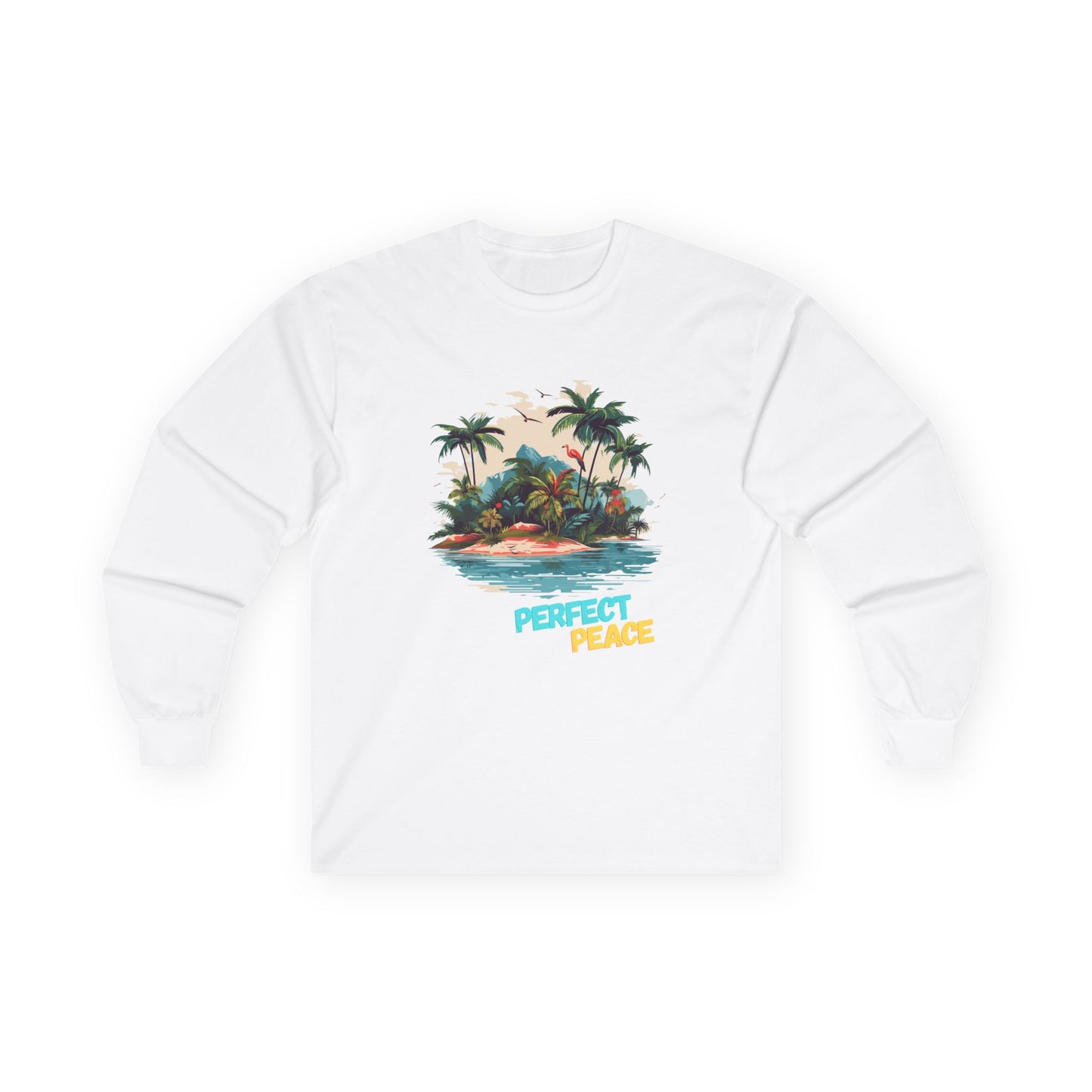 Long Sleeve Tee — Tropical Island 'Perfect Peace' Graphic