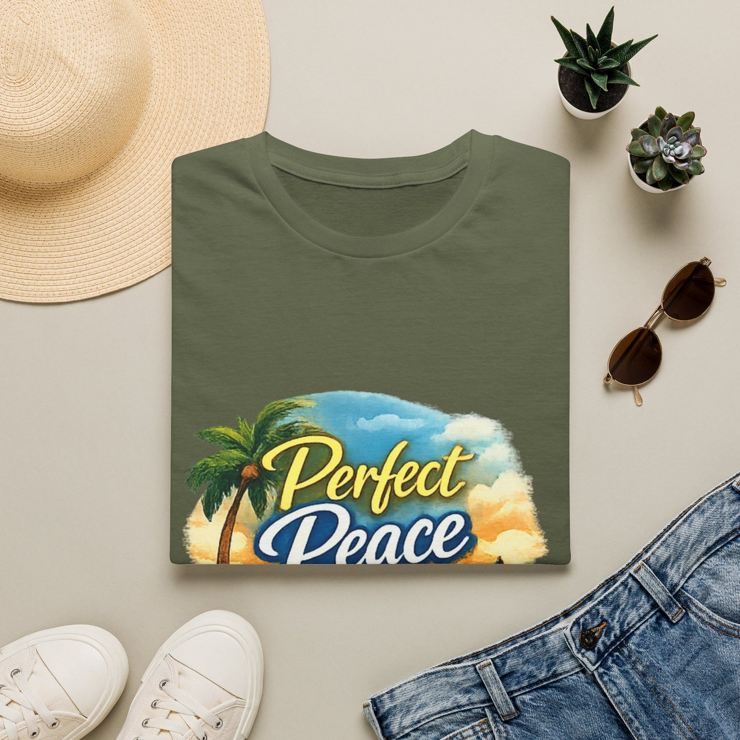 Perfect Peace Beach T-Shirt — Tropical Palm Sunset Graphic Tee