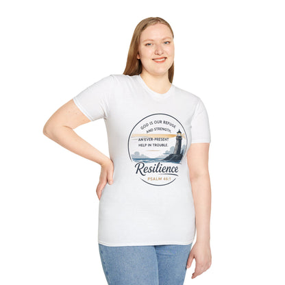 Resilience Lighthouse T-Shirt — Psalm 46:1 Inspirational Christian Tee