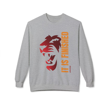 Tiger Face Crewneck Sweatshirt — Bold 'It Is Finished' Vertical Text