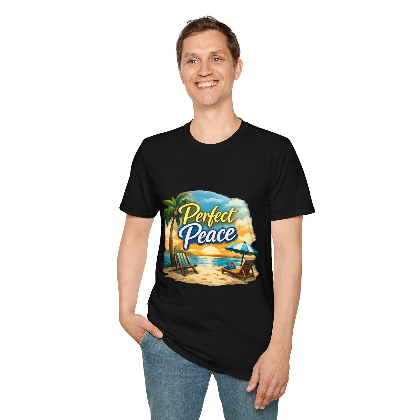 Perfect Peace Beach T-Shirt — Tropical Palm Sunset Graphic Tee