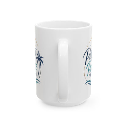 Palm Paradise Ceramic Mug - "Peace, Love, Paradise" Beach Coffee Cup (11oz/15oz)