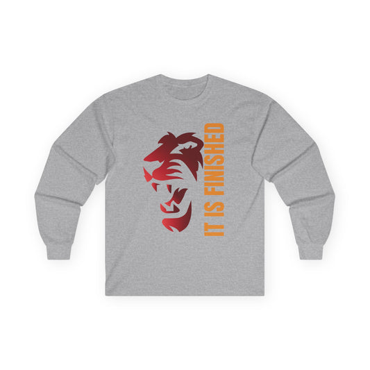Inspirational Lion Long Sleeve Tee - "It Is Finished"
