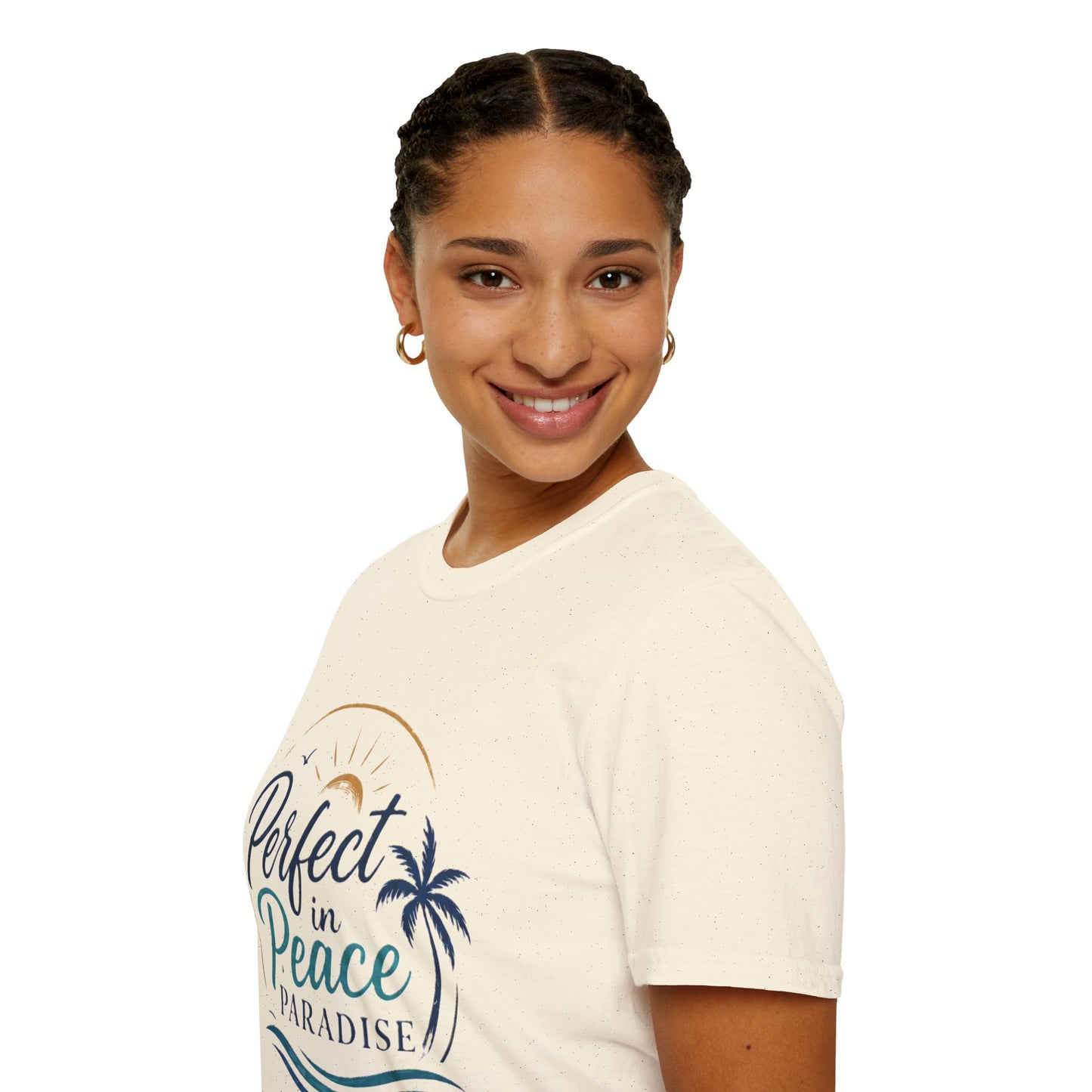 Perfect in Peace Paradise T-Shirt — Beach Palm Sunset Graphic Tee