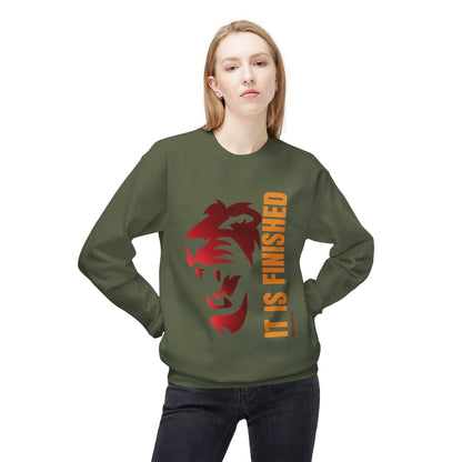 Tiger Face Crewneck Sweatshirt — Bold 'It Is Finished' Vertical Text