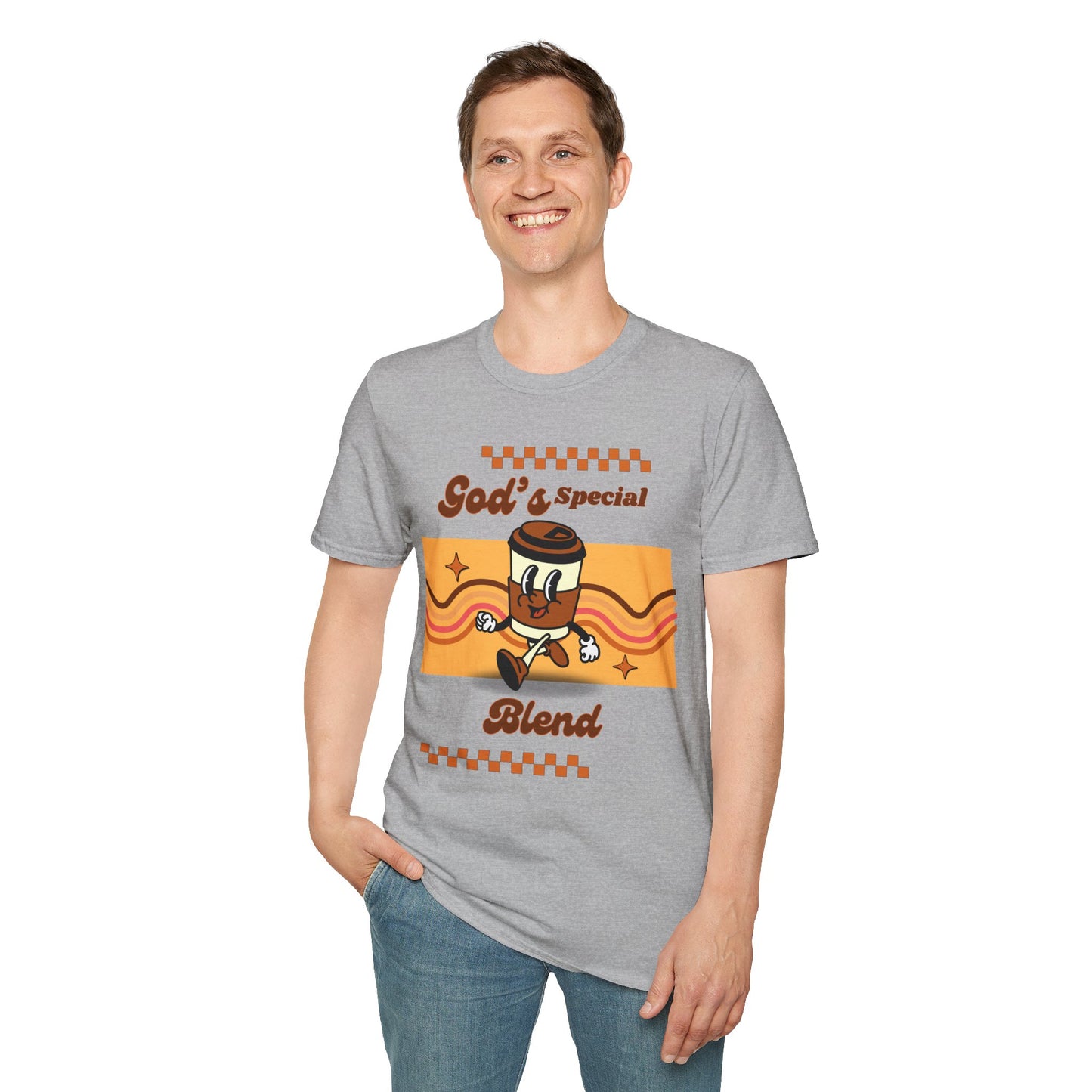 God's Special Blend Unisex Softstyle T-Shirt, Retro Coffee Tee, Fun Gift for Baristas, Casual Wear, Ideal for Birthdays