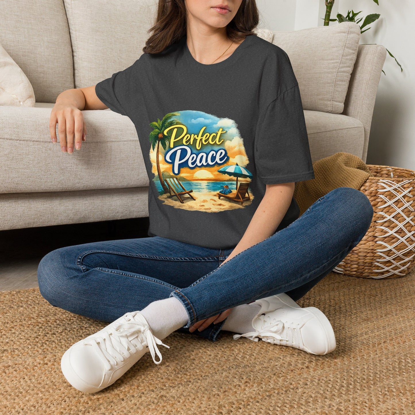Perfect Peace Beach T-Shirt — Tropical Palm Sunset Graphic Tee