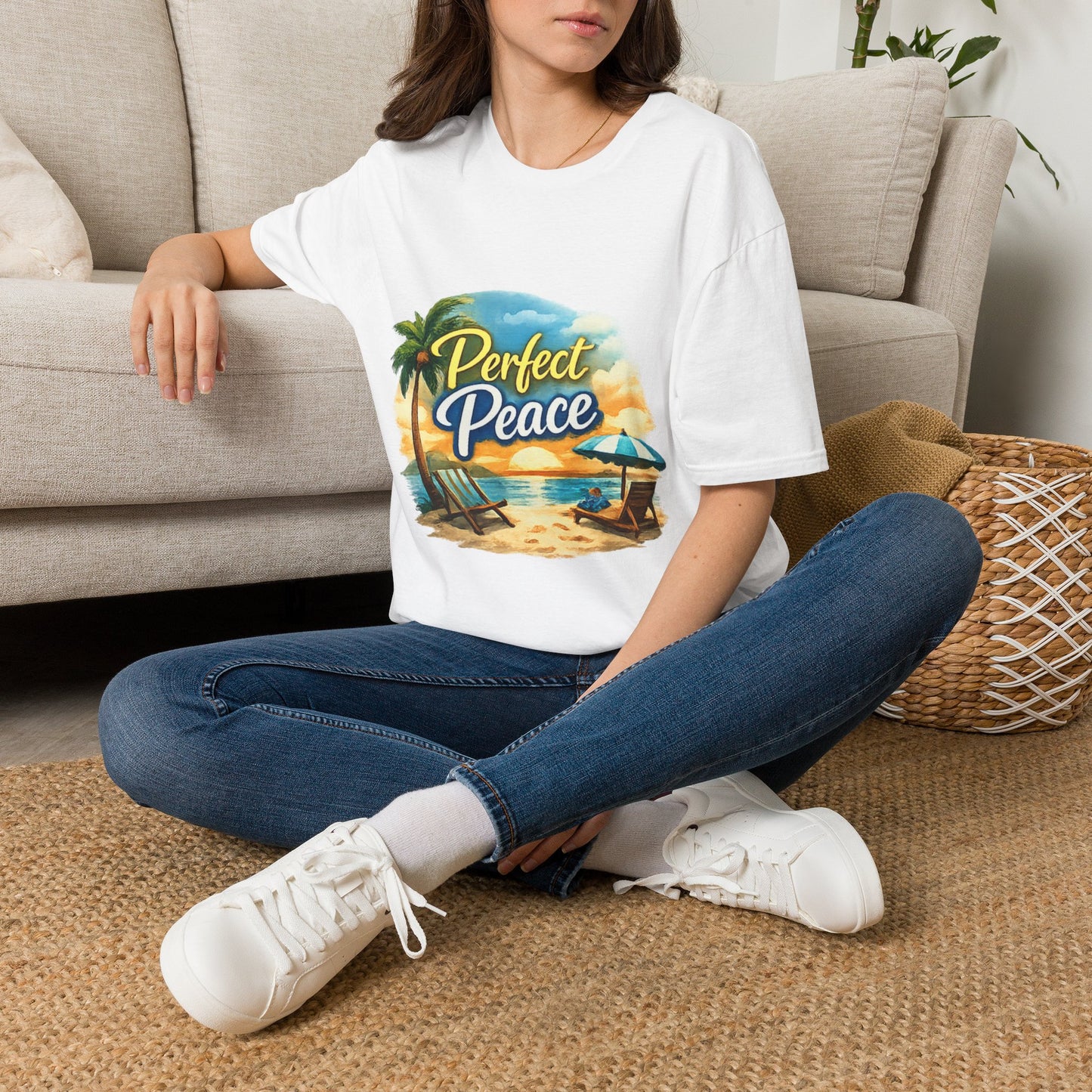 Perfect Peace Beach T-Shirt — Tropical Palm Sunset Graphic Tee
