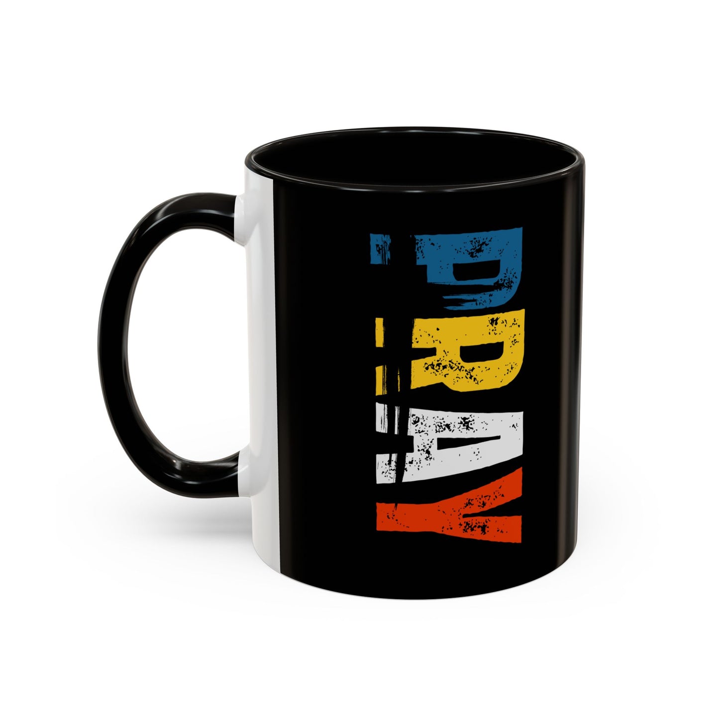 PRAY Colorful Mug — Vertical 'PRAY' Color-Block Ceramic Coffee Cup (11oz)