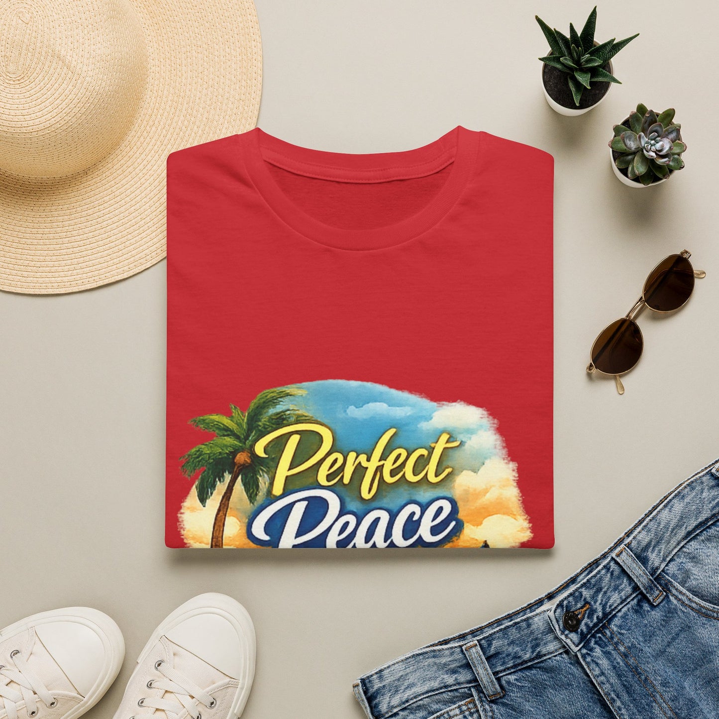 Perfect Peace Beach T-Shirt — Tropical Palm Sunset Graphic Tee