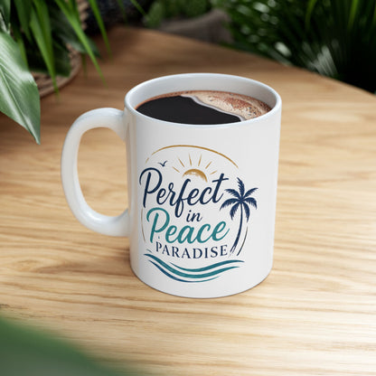 Palm Paradise Ceramic Mug - "Peace, Love, Paradise" Beach Coffee Cup (11oz/15oz)
