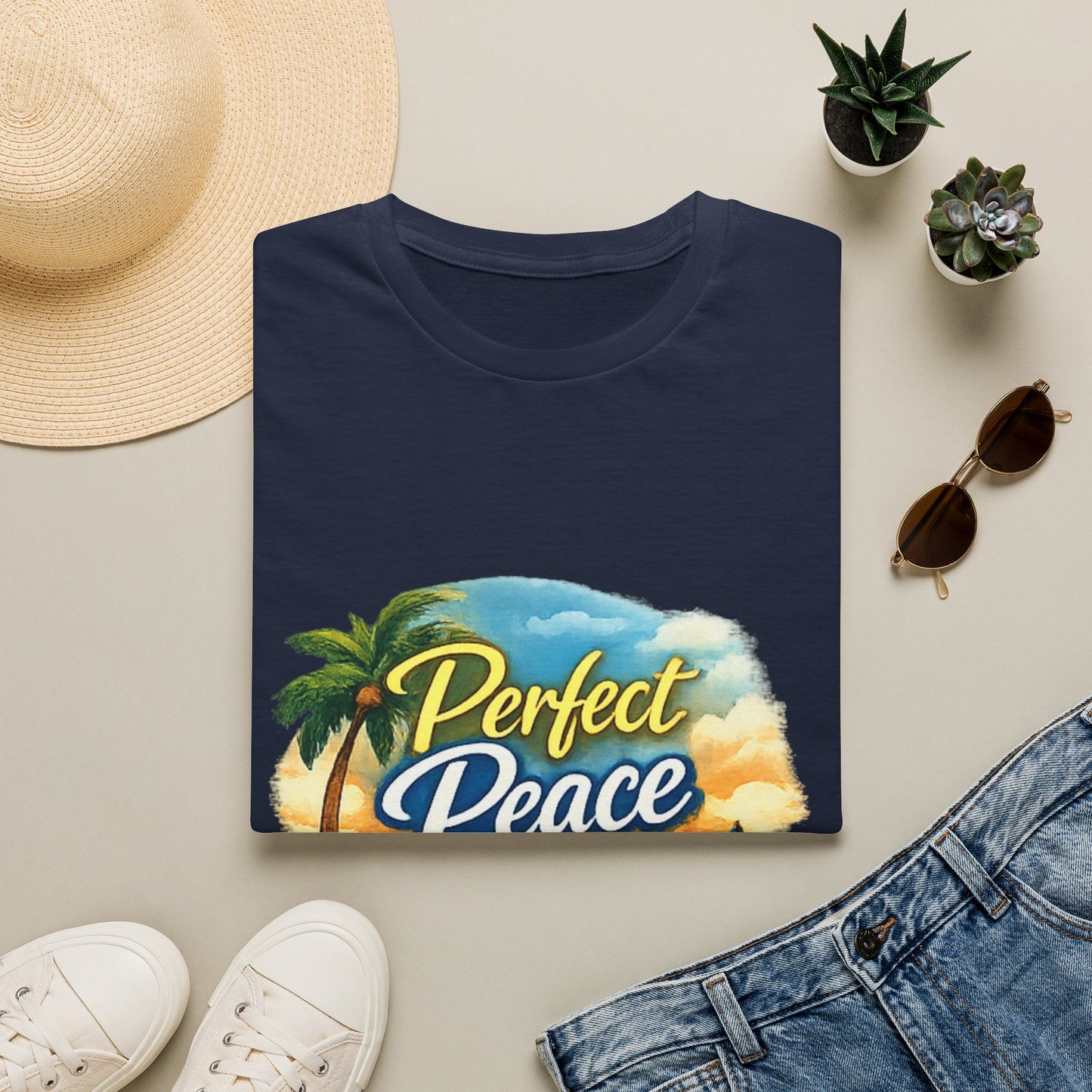Perfect Peace Beach T-Shirt — Tropical Palm Sunset Graphic Tee