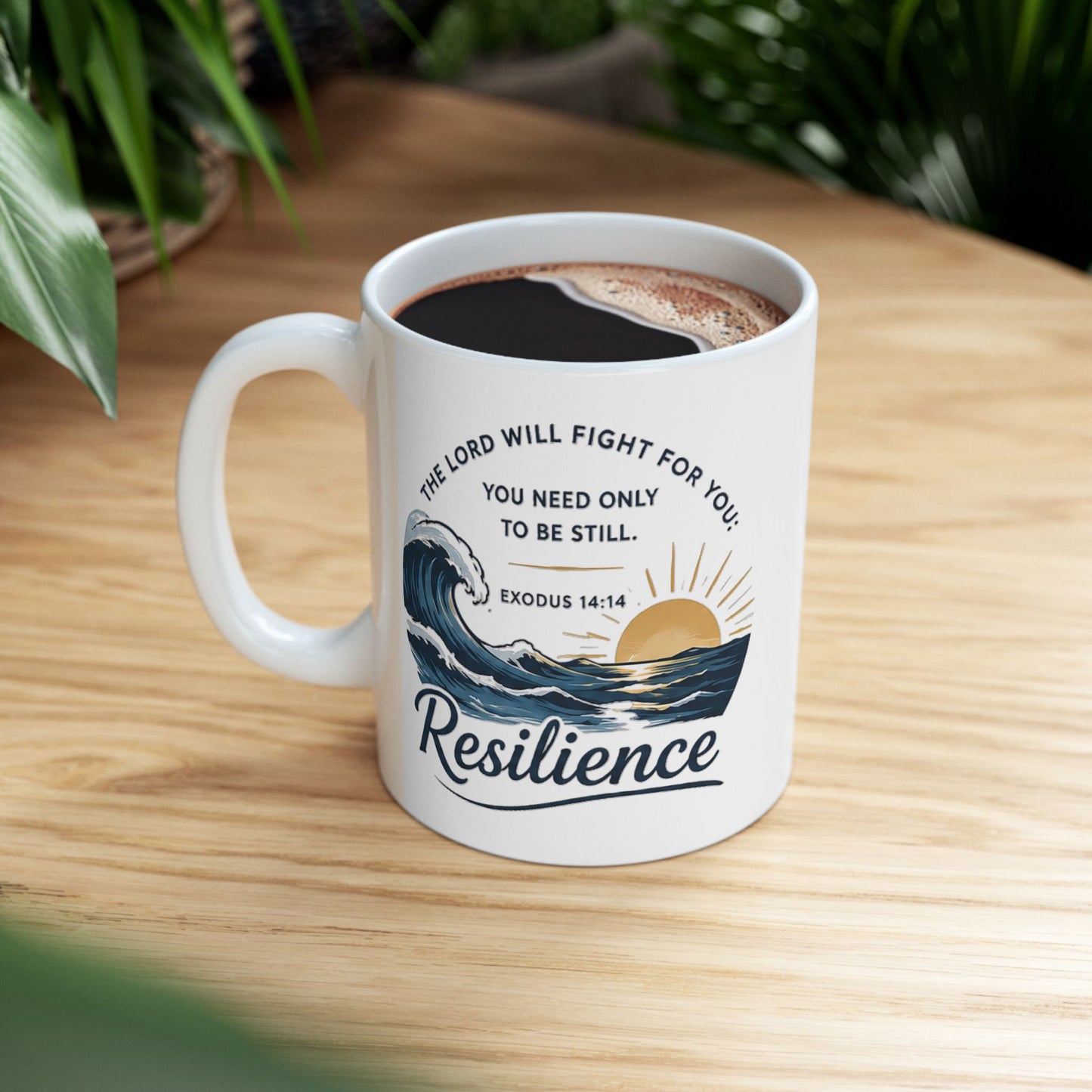 Resilience Ocean Ceramic Mug — Inspirational Sunrise & Wave 11oz/15oz