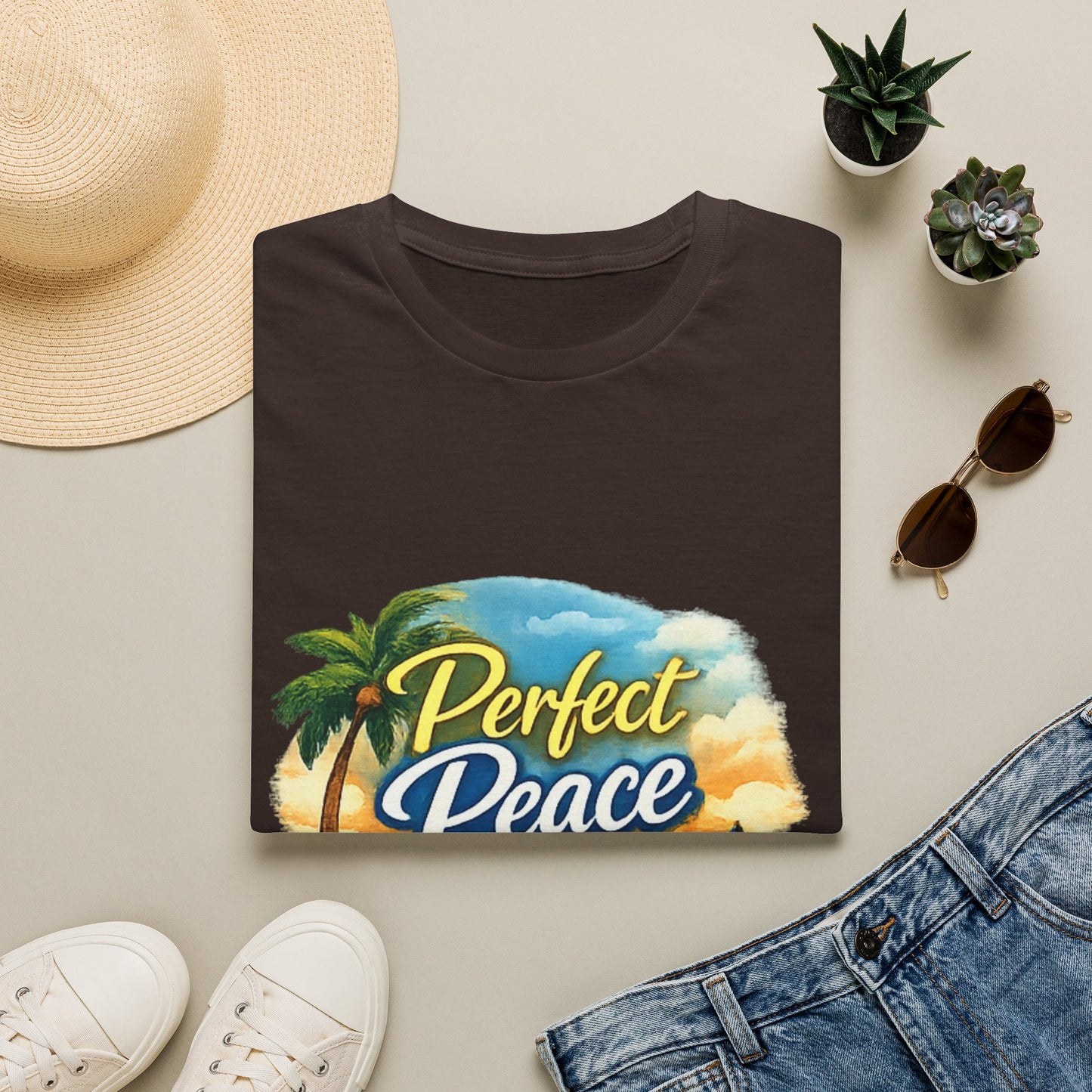 Perfect Peace Beach T-Shirt — Tropical Palm Sunset Graphic Tee