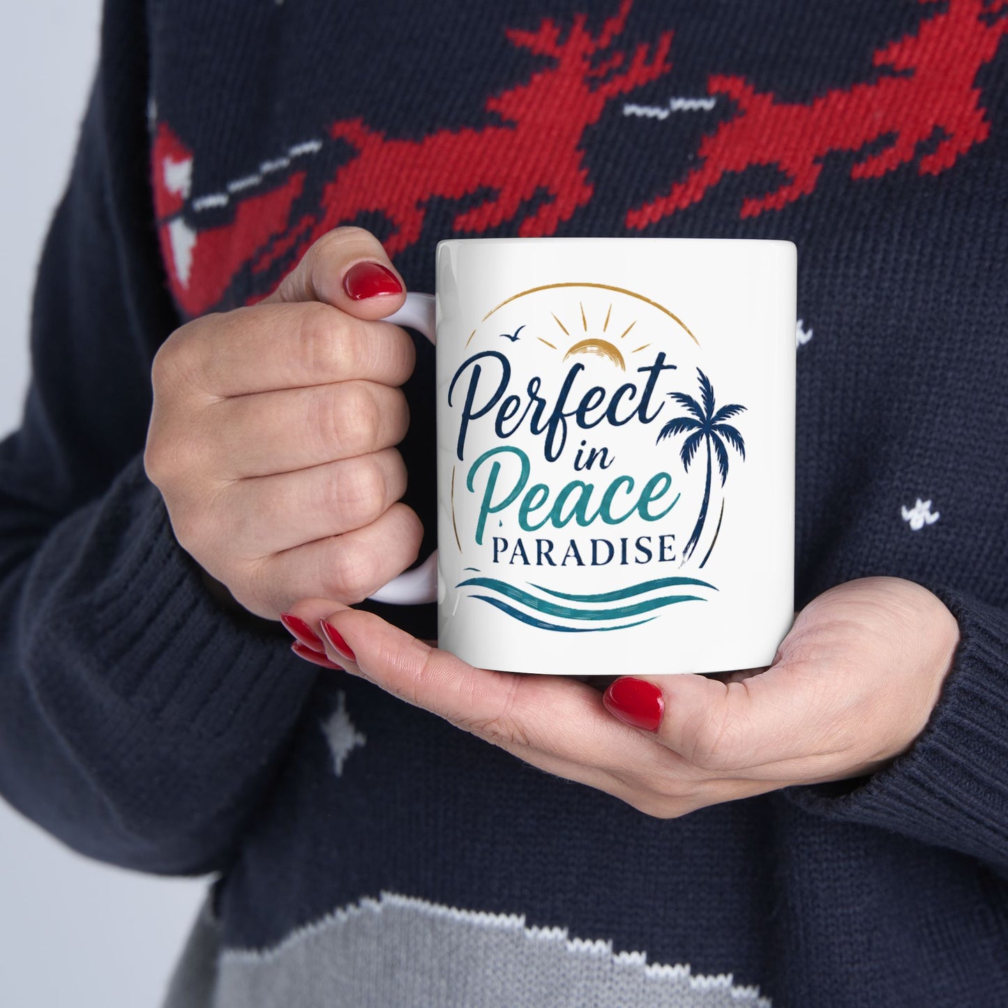 Palm Paradise Ceramic Mug - "Peace, Love, Paradise" Beach Coffee Cup (11oz/15oz)
