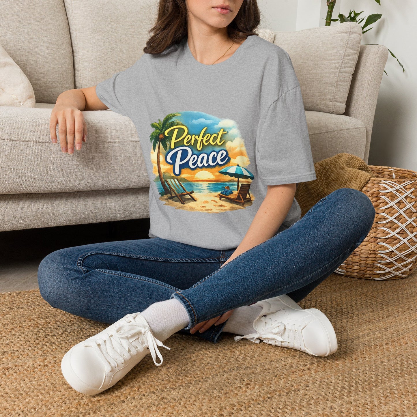Perfect Peace Beach T-Shirt — Tropical Palm Sunset Graphic Tee