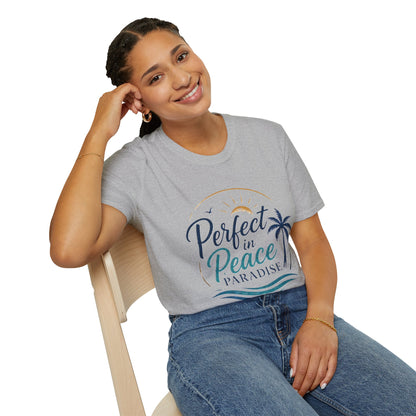 Perfect in Peace Paradise T-Shirt — Beach Palm Sunset Graphic Tee