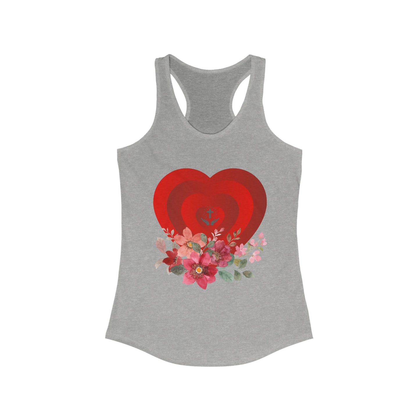 Floral Heart Women's Racerback Tank - Perfect for Summer & Fitness