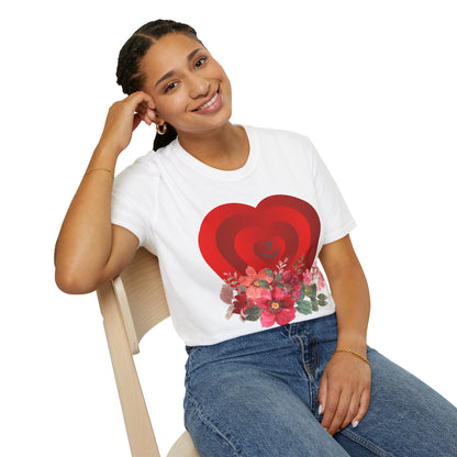 Romantic Floral Heart Unisex Softstyle T-Shirt