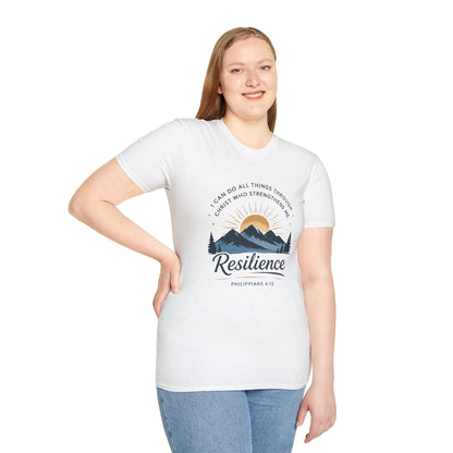 Resilience Mountain T‑Shirt — "I Can Do All Things Through Christ" Inspirational Christian Tee