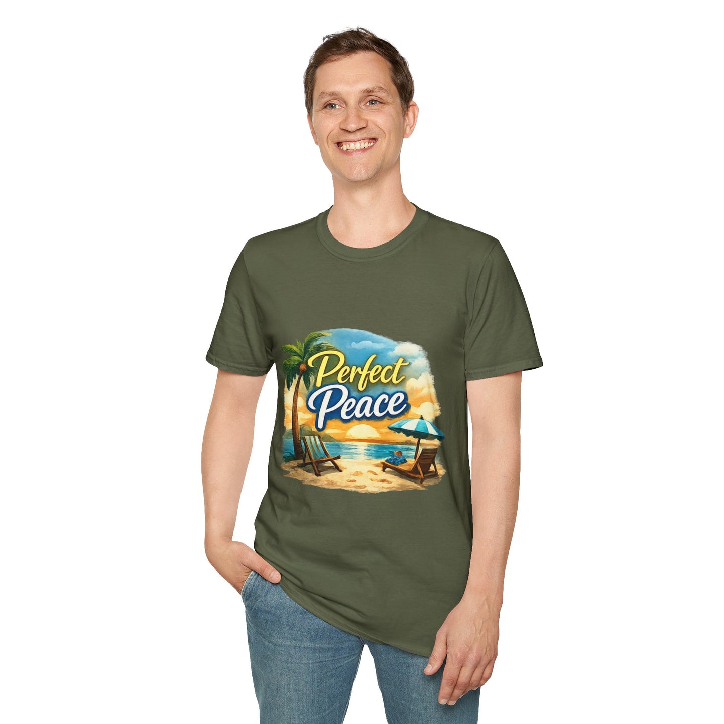 Perfect Peace Beach T-Shirt — Tropical Palm Sunset Graphic Tee