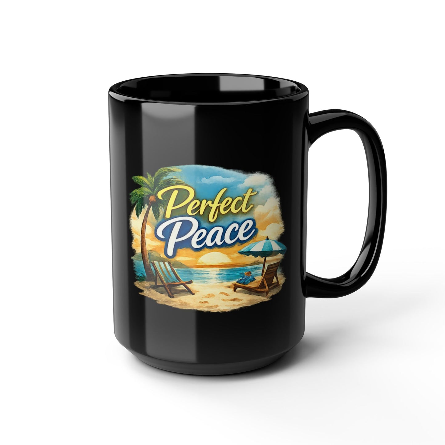 Perfect Peace Beach Mug — Black Ceramic Coffee Cup (11oz/15oz)