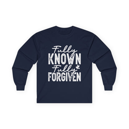 Fully Known Fully Forgiven Long Sleeve Tee - Unisex Cotton Shirt for Faith & Comfort