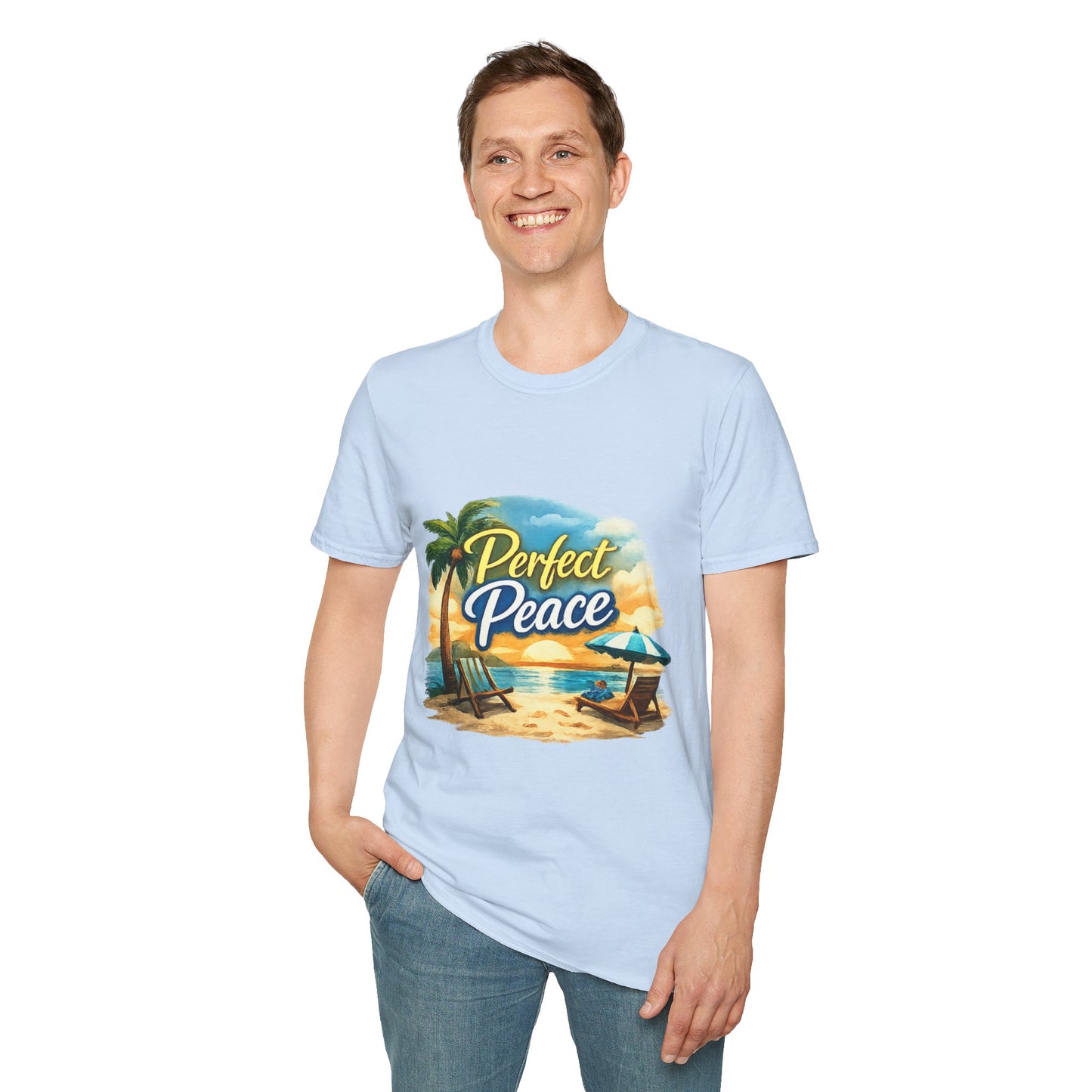 Perfect Peace Beach T-Shirt — Tropical Palm Sunset Graphic Tee