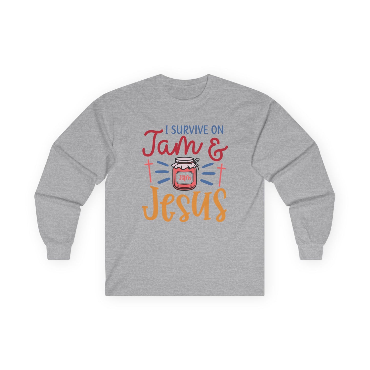 Long Sleeve Tee — "I Survive on Jam & Jesus" Christian Jam Lover Shirt