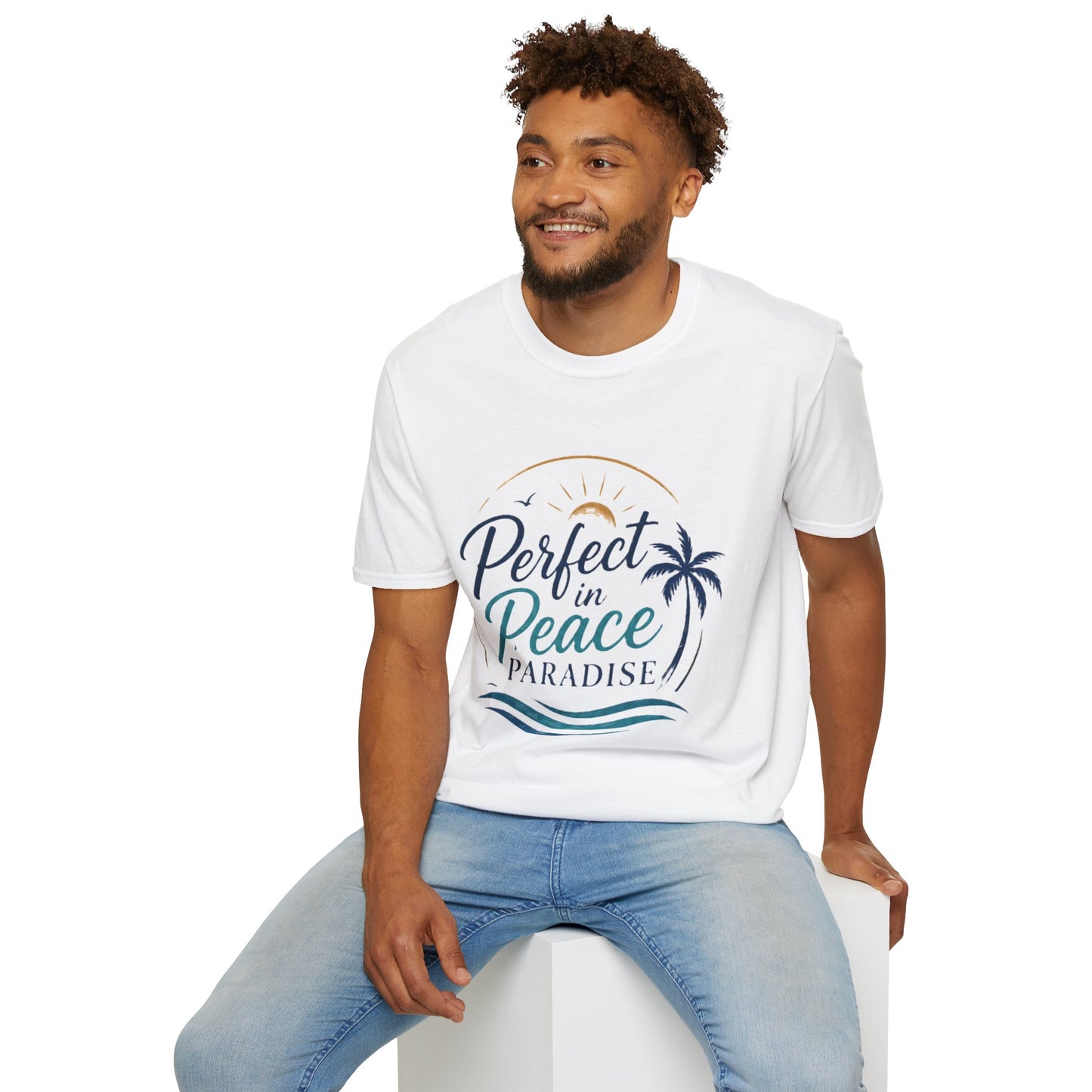 Perfect in Peace Paradise T-Shirt — Beach Palm Sunset Graphic Tee