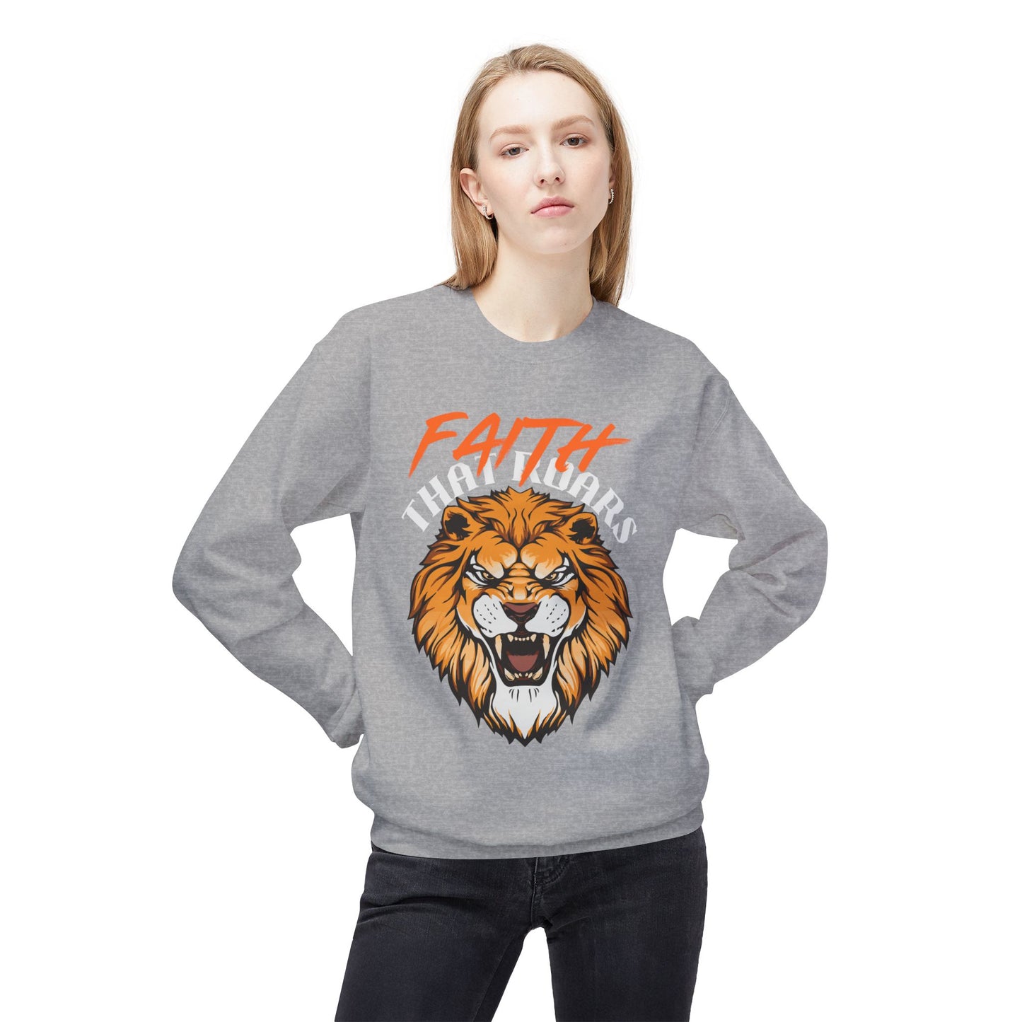 Lion Graphic Sweatshirt — "Faith That Roars" Bold Christian Crewneck