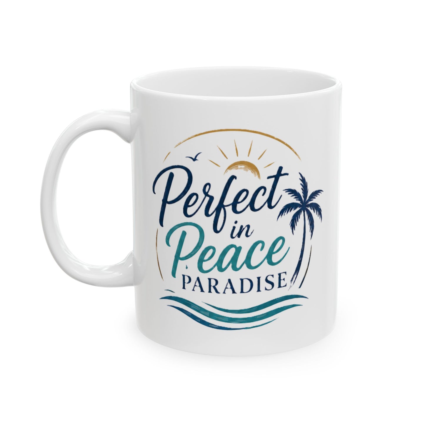 Palm Paradise Ceramic Mug - "Peace, Love, Paradise" Beach Coffee Cup (11oz/15oz)