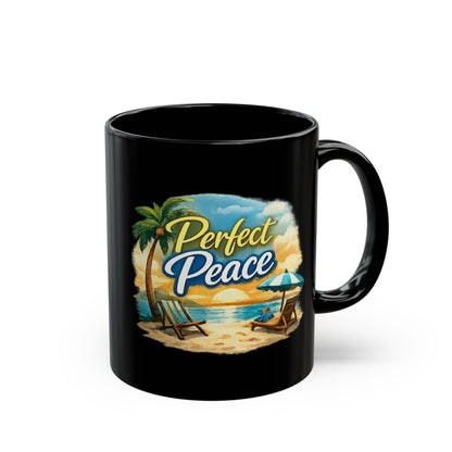 Perfect Peace Beach Mug — Black Ceramic Coffee Cup (11oz/15oz)