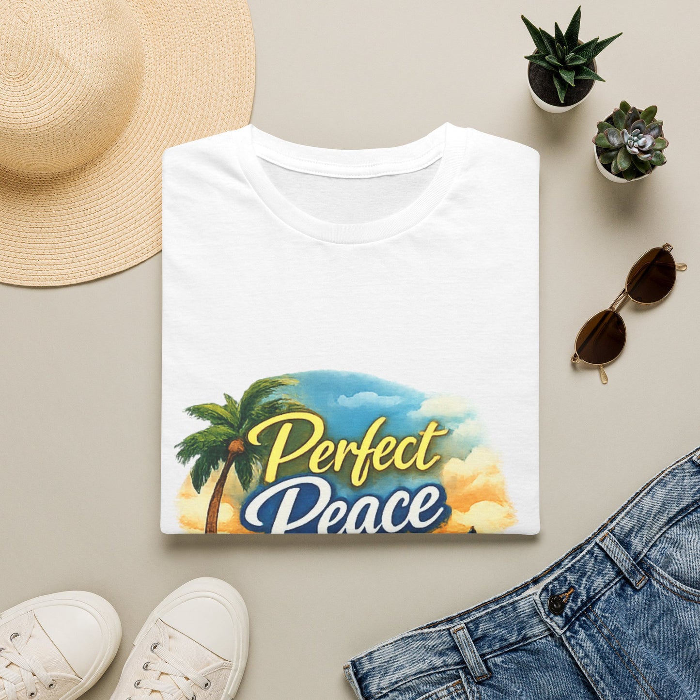Perfect Peace Beach T-Shirt — Tropical Palm Sunset Graphic Tee