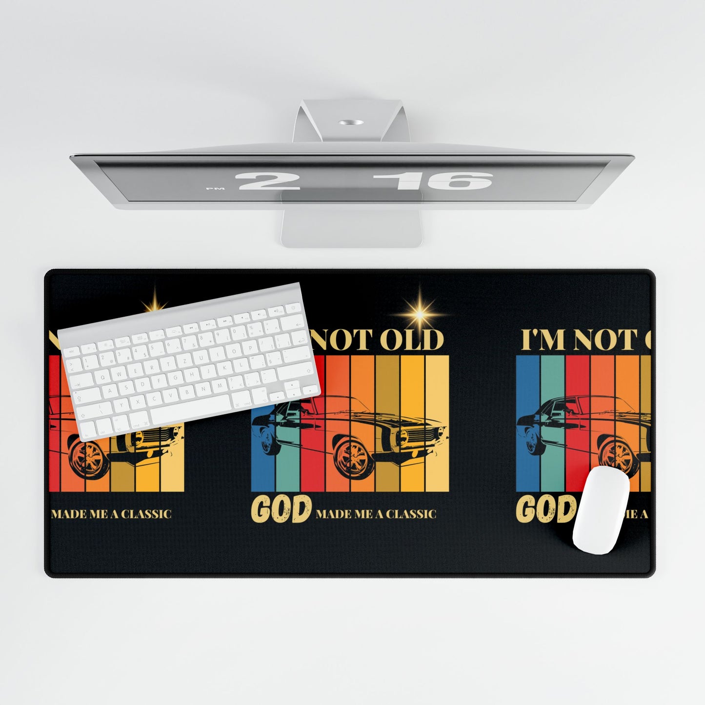 Desk Mat — “I’m Not Old, God Made Me A Classic” Vintage Muscle Car Desk Mat