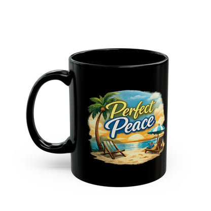 Perfect Peace Beach Mug — Black Ceramic Coffee Cup (11oz/15oz)